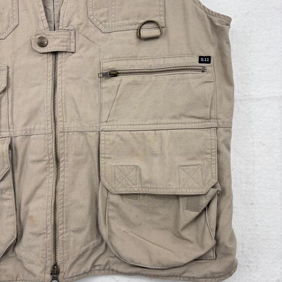 5.11 Tactical Vest Men's Size L Khaki Tan CCW Pockets Cotton Canvas Rugged - Picture 6 of 14